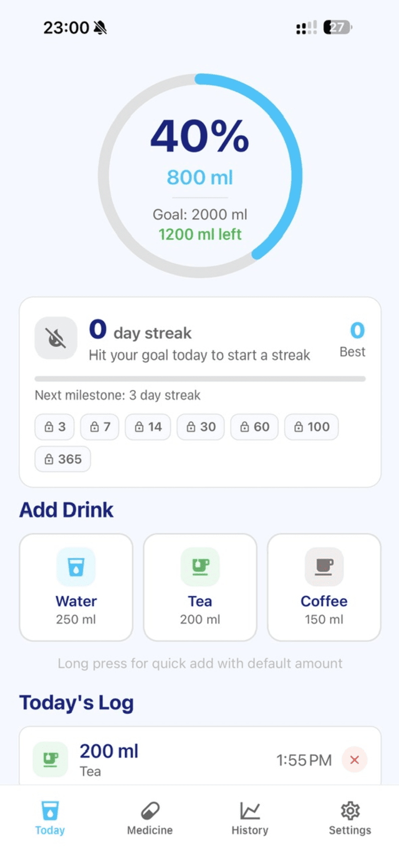 Water & Pill Reminder — giao diện 1