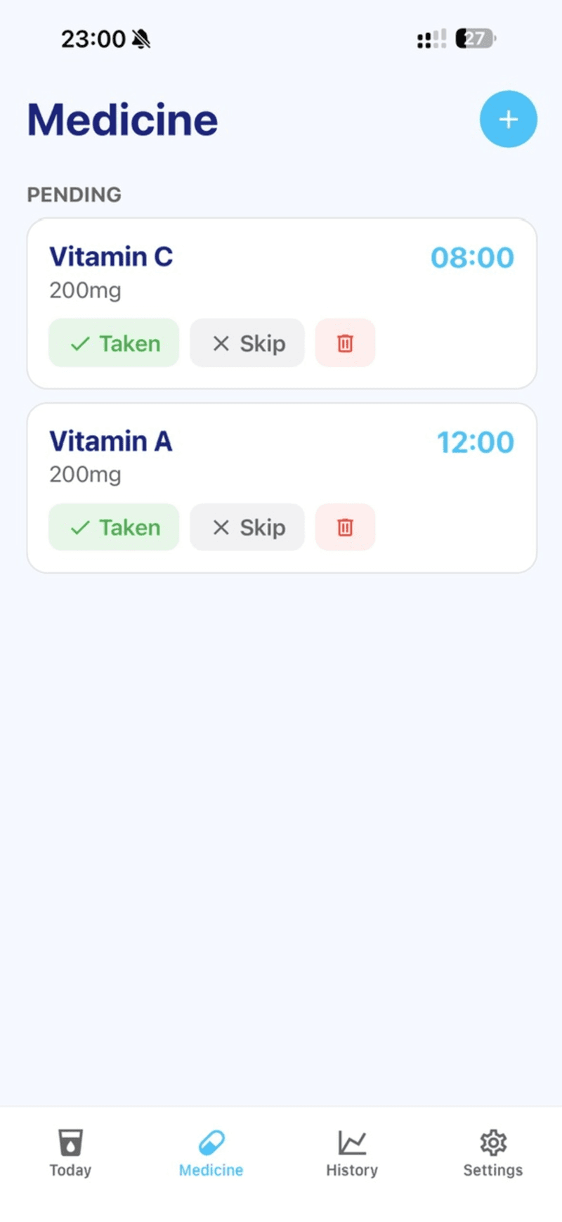 Water & Pill Reminder — giao diện 2