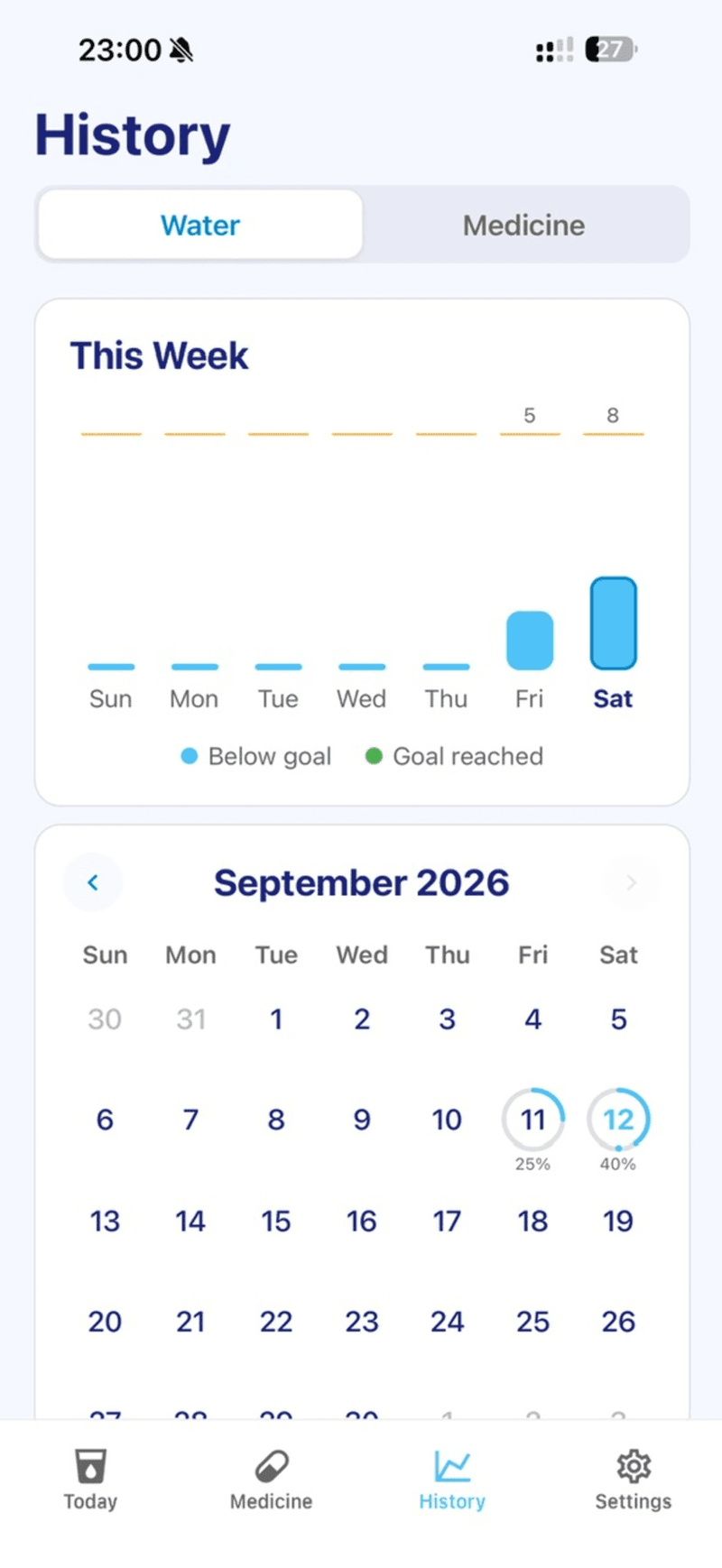 Water & Pill Reminder — giao diện 3