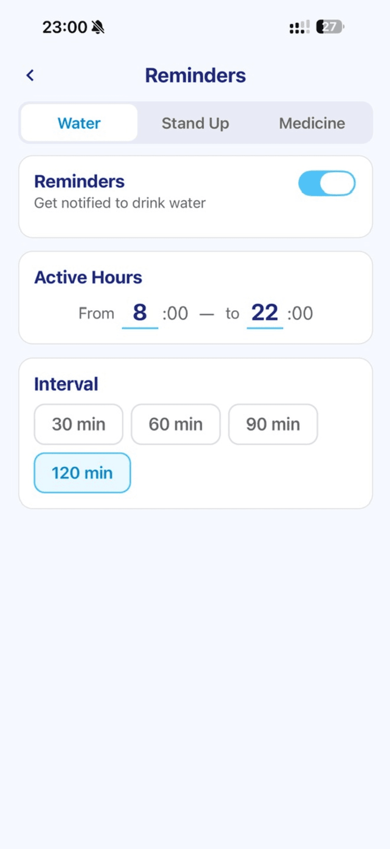 Water & Pill Reminder — giao diện 5