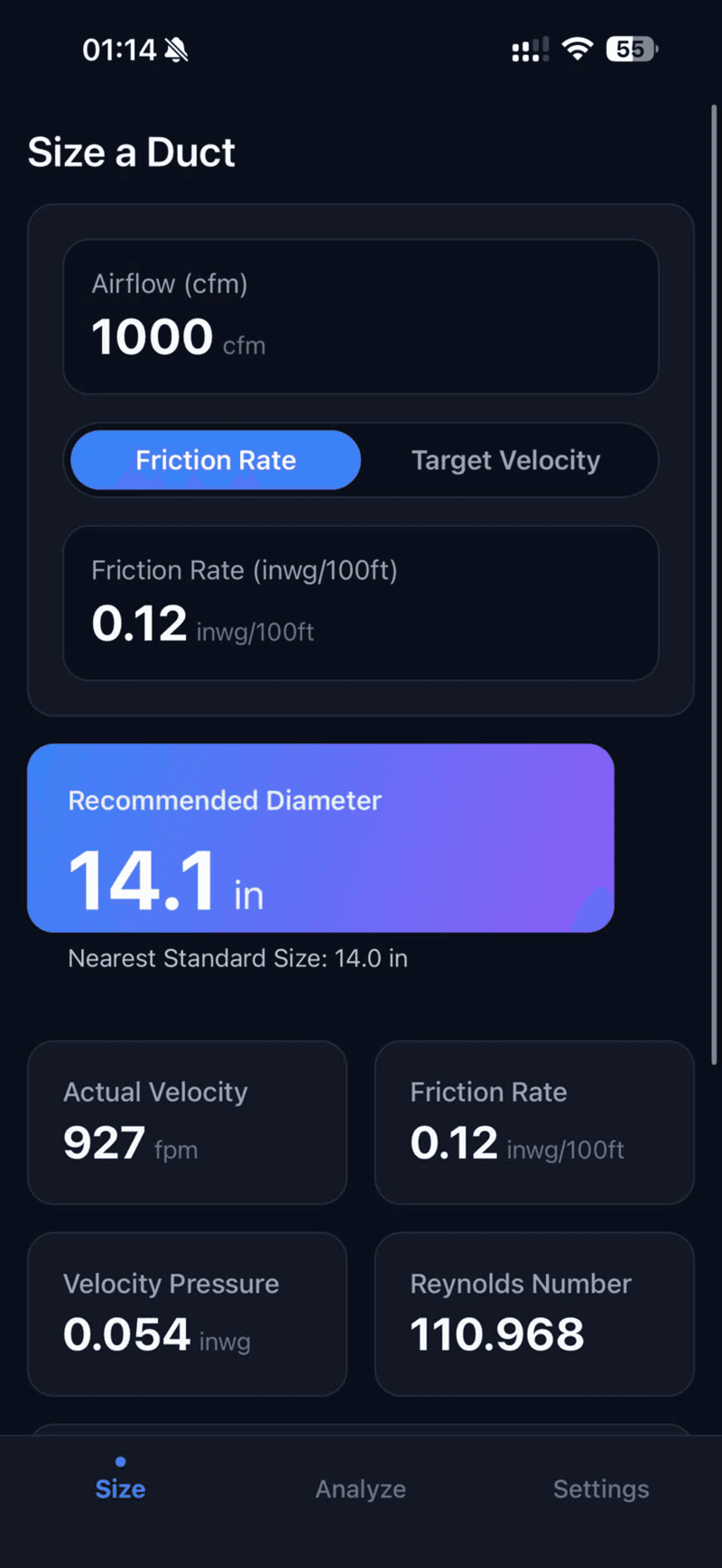 DuctSizer Pro — giao diện 1