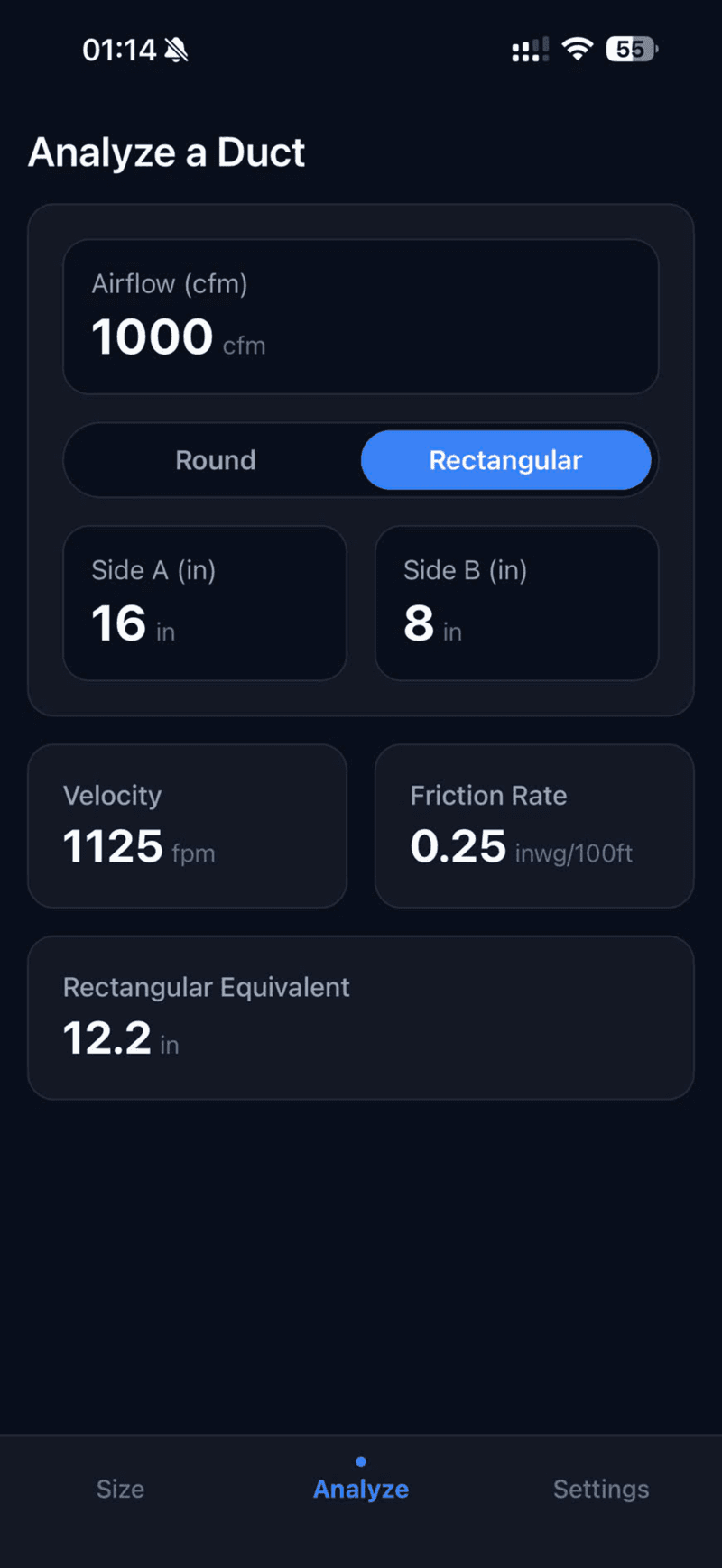 DuctSizer Pro — giao diện 2