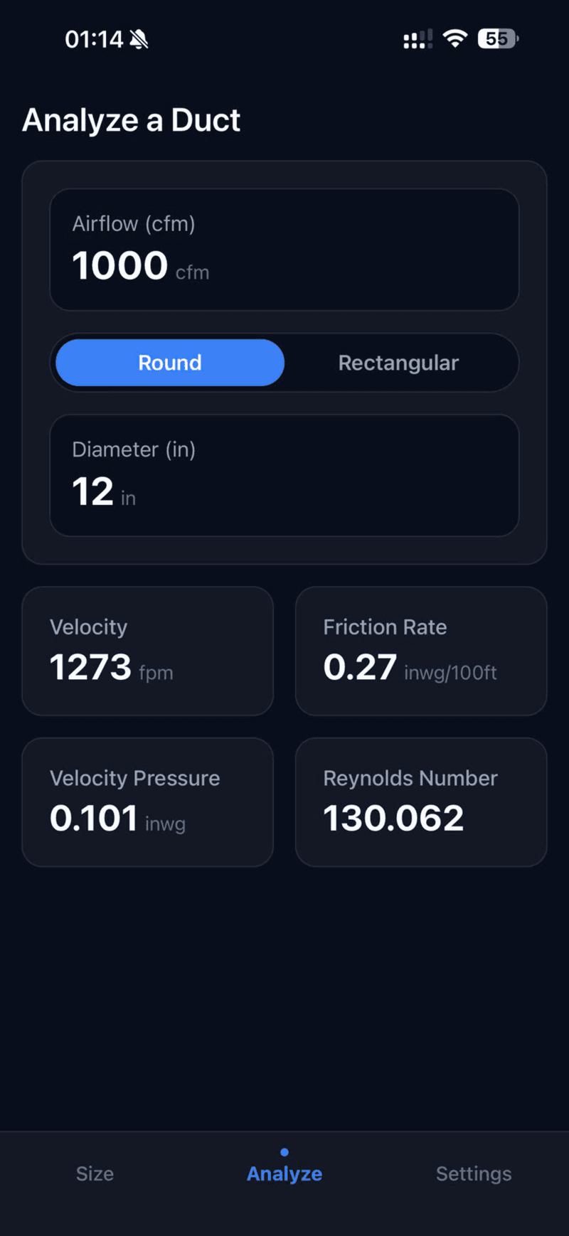 DuctSizer Pro — giao diện 3