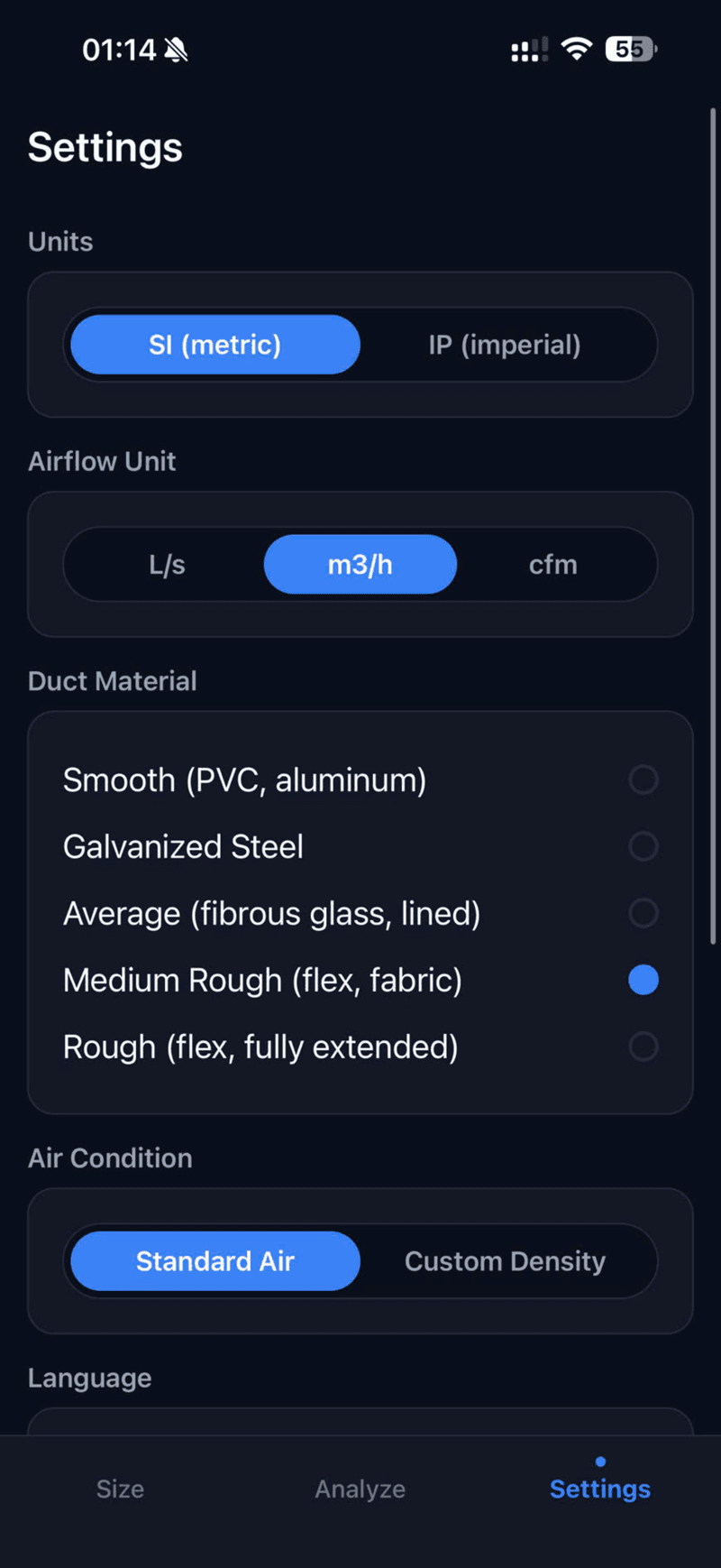 DuctSizer Pro — giao diện 4