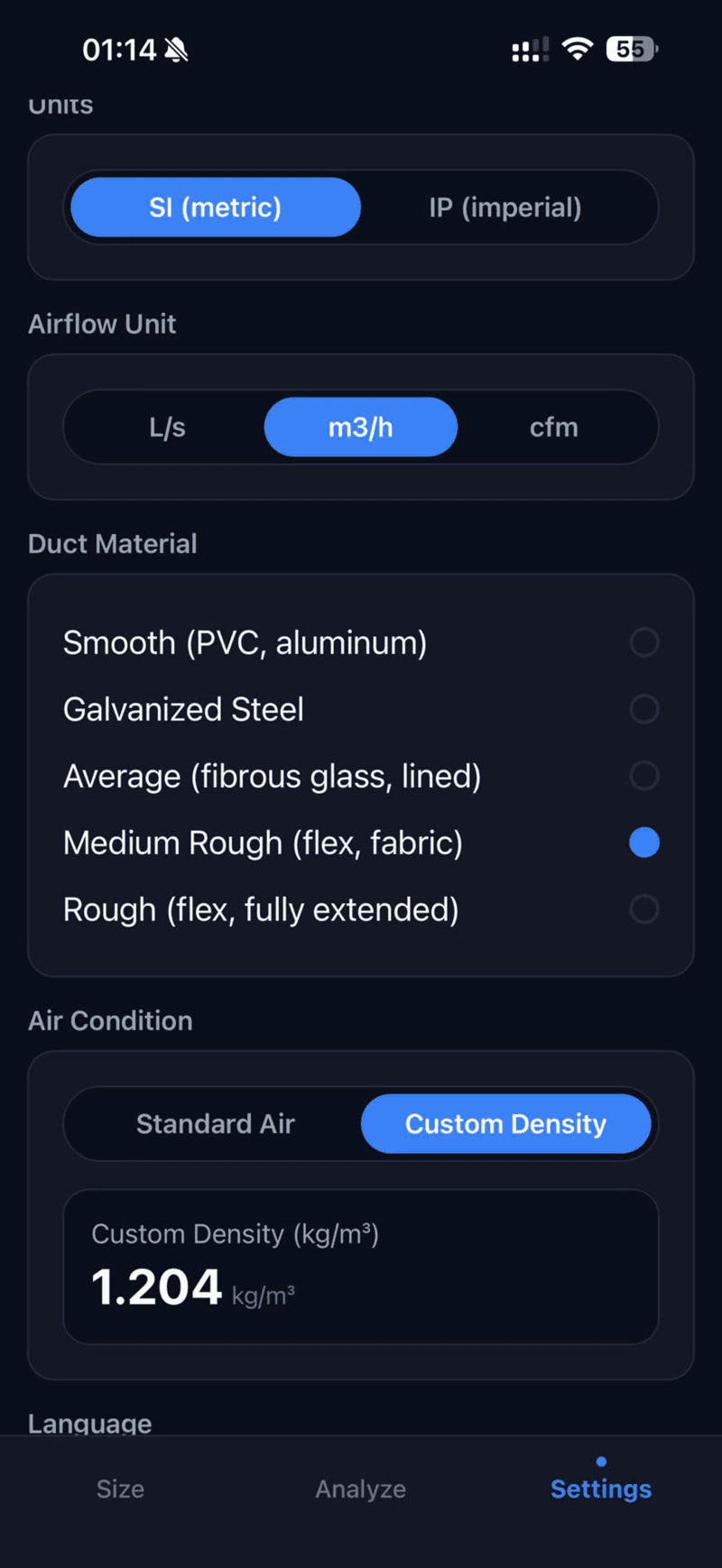 DuctSizer Pro — giao diện 5