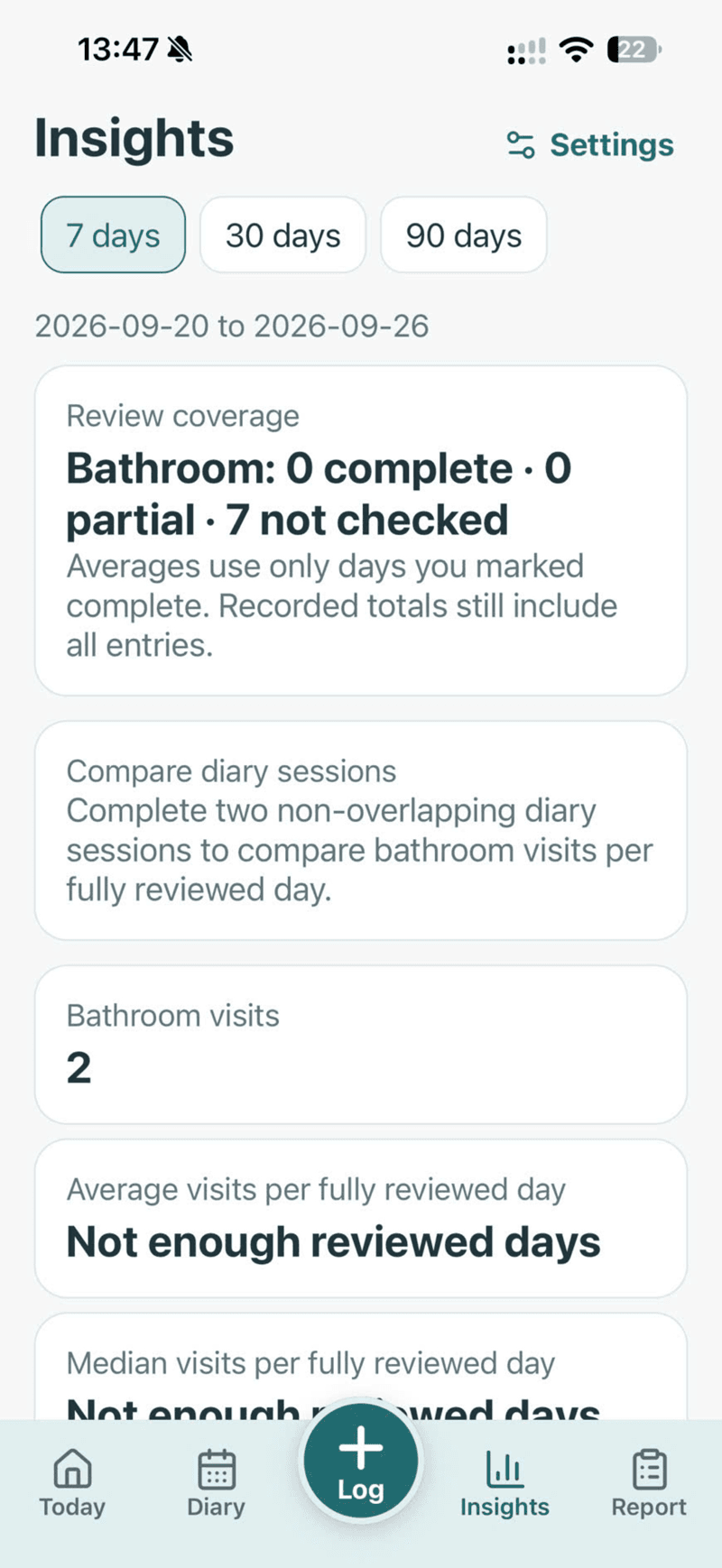 Bladder Diary 40+ — giao diện 4